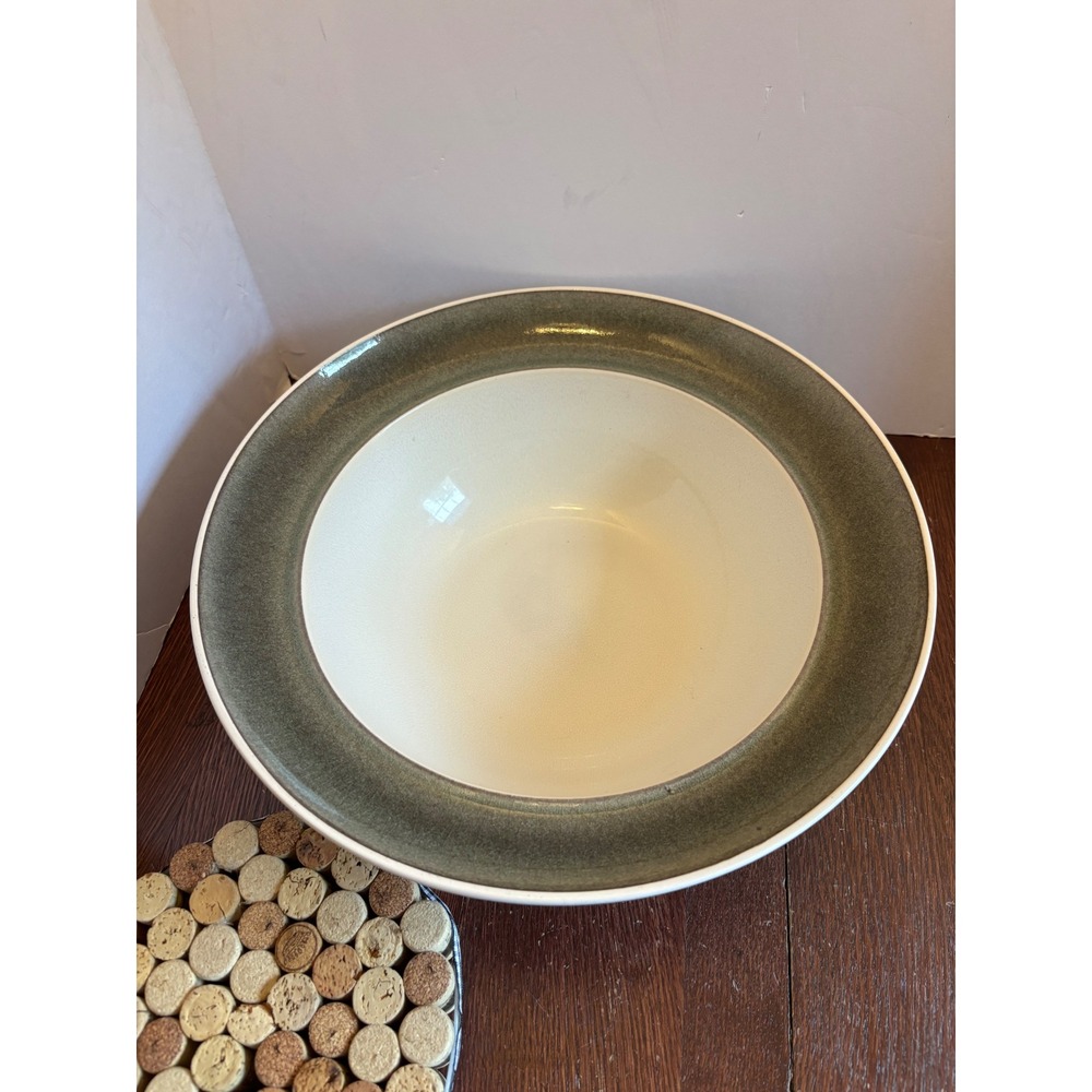 Pier 1 Import Cordelia Stoneware Serving Bowl Cream Speckled Olive Green Rim 13"